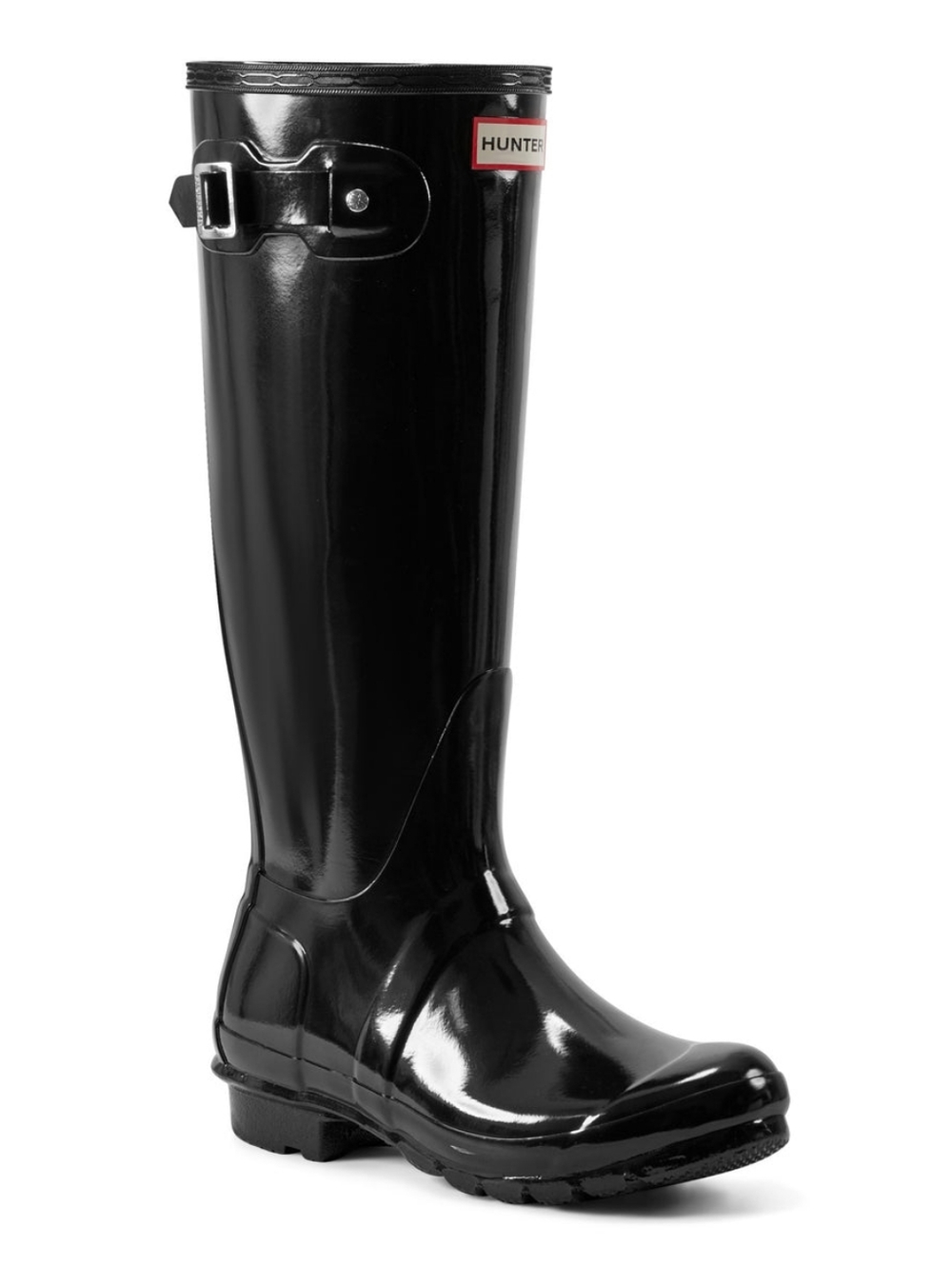 Hunter Black Gloss Tall Rain Boots with Logo Trim - Picture 3 of 16